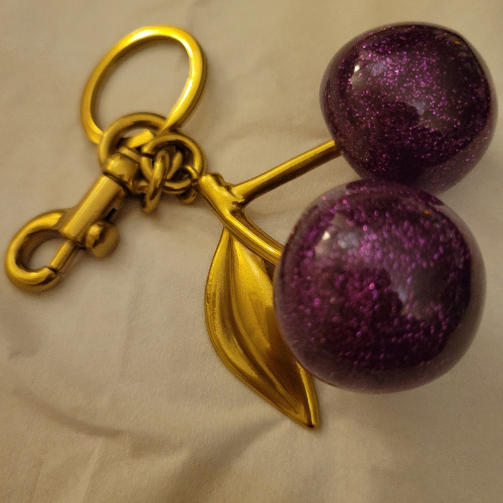 Purple Glitter Cherry Keychain